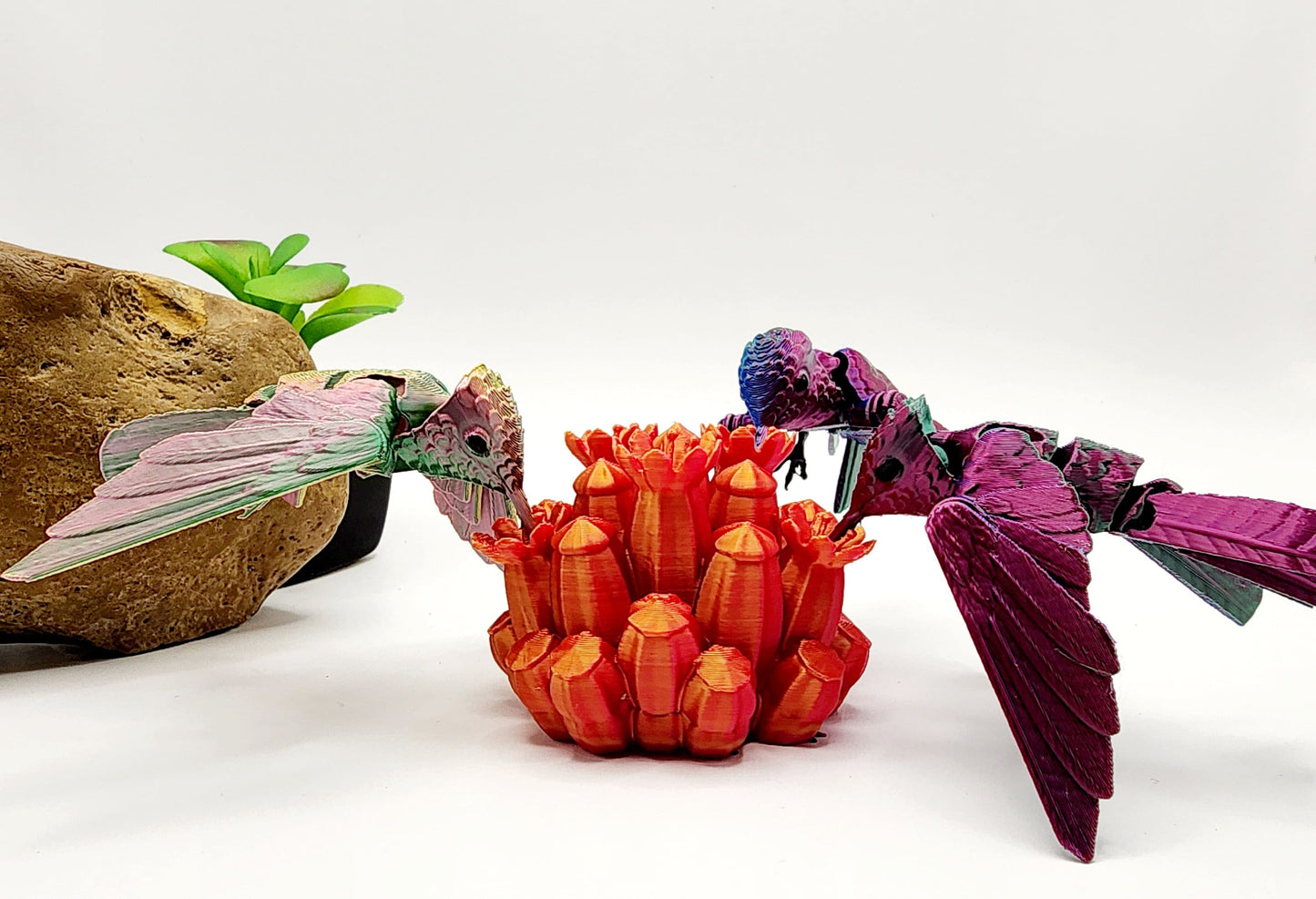 3D printed Humming Bird with a floral stand articulated fidget sensory toy. Desk Toy.