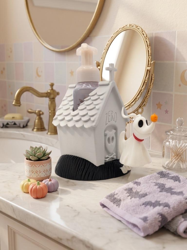Floating Ghost Dog 3D printed soap dispenser holder, view 8