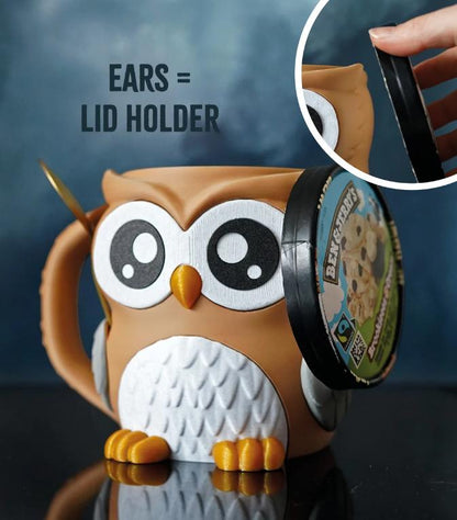 Owlfonso 3D Printed Owl Ice Cream Pint Holder with Hidden Snack Drawer & Spoon Slots Fits Ben & Jerry’s & Häagen-Dazs Pints Classic Design