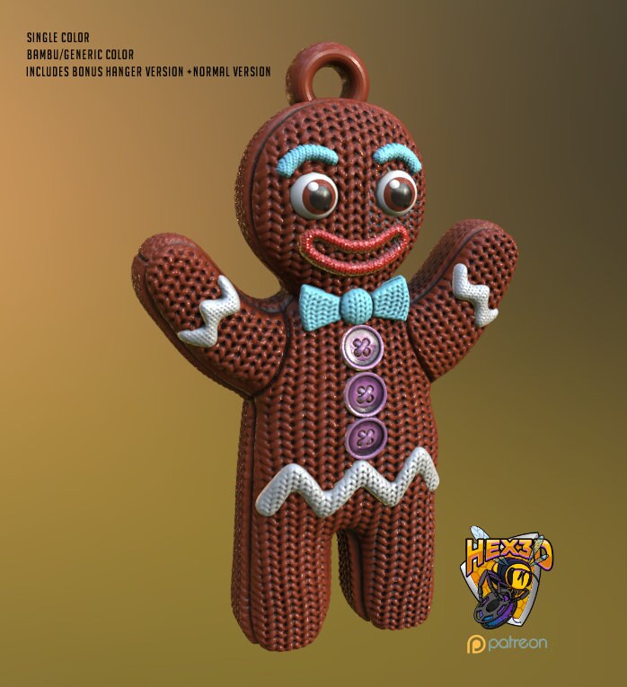 3D printed gingerbread man Christmas ornament, desktop decoration.