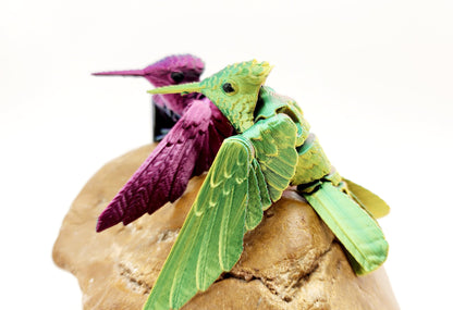 3D printed Humming Bird with a floral stand articulated fidget sensory toy. Desk Toy.