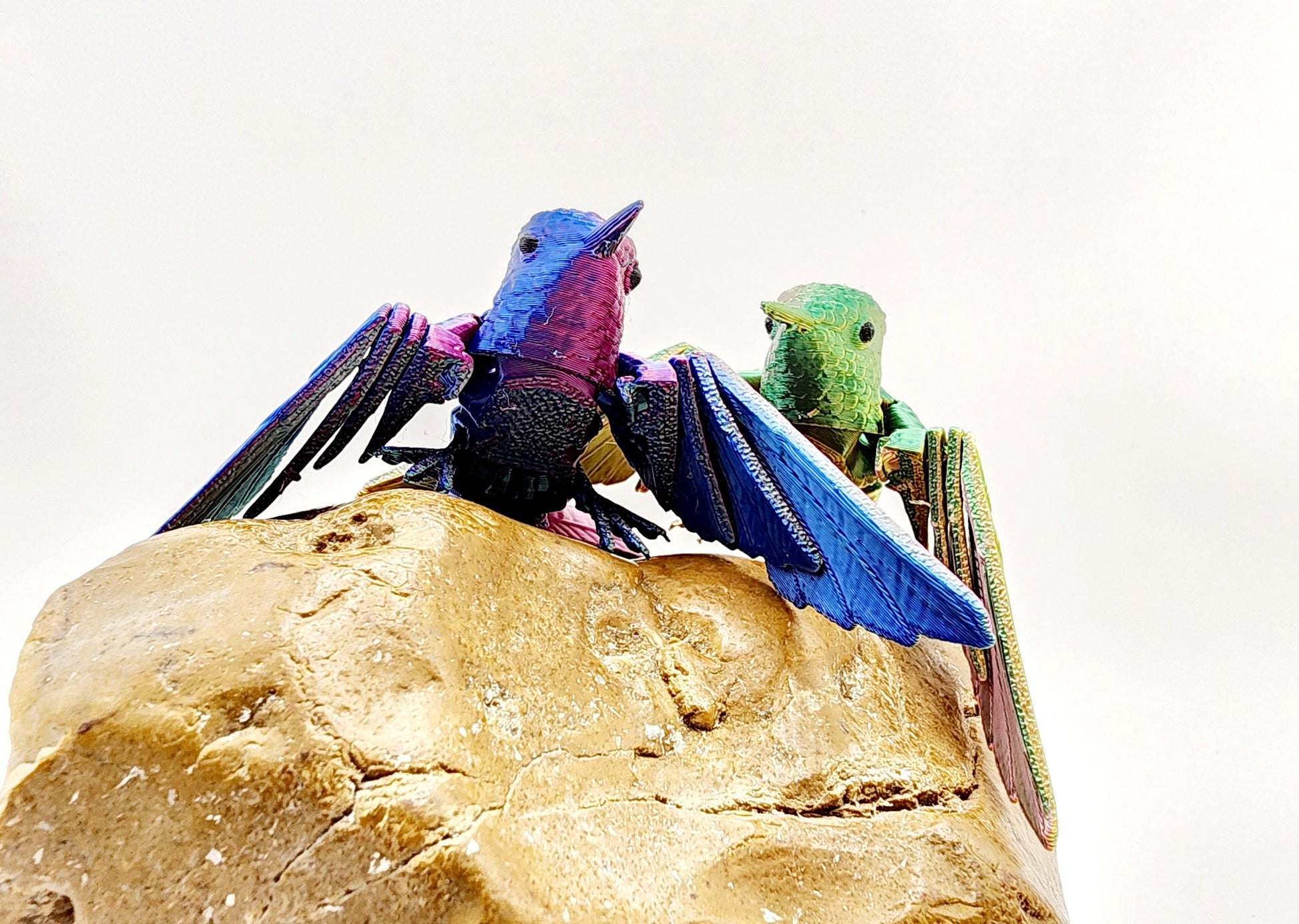 3D printed Humming Bird with a floral stand articulated fidget sensory toy. Desk Toy.