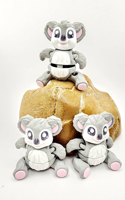 3D printed articulated mini-Koala fidget toy. Sensory Toy