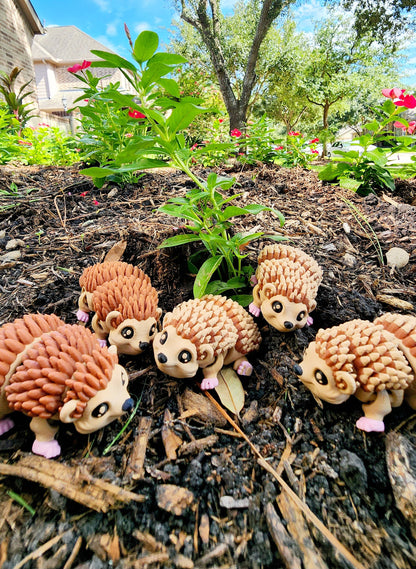 3D printed cute articulate hedgehog fidget toy.