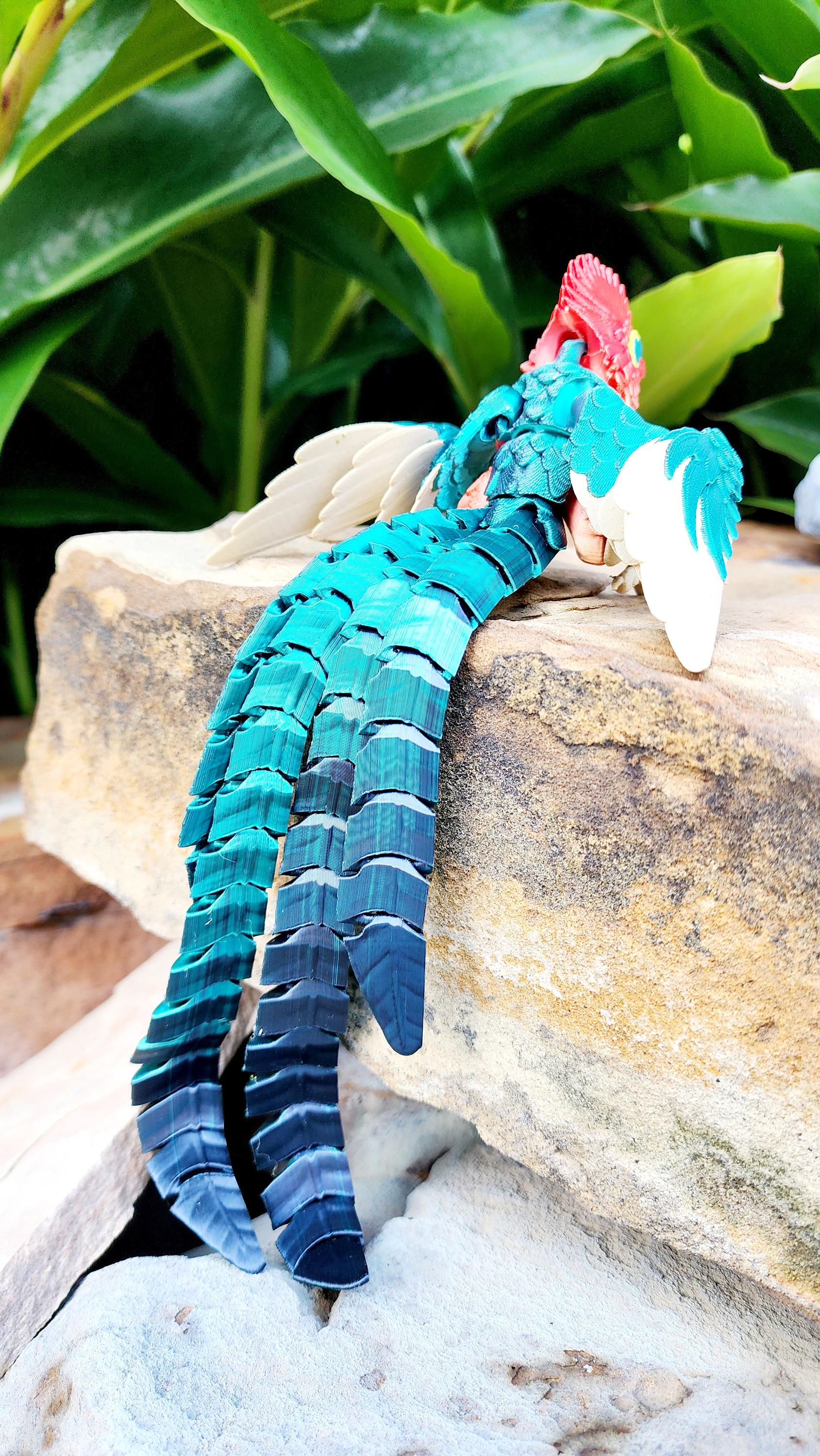 3D printed Quetzal articulated fidget, sensory toy, desk decoration.