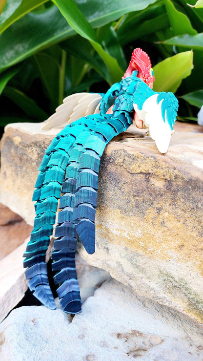 3D printed Quetzal articulated fidget, sensory toy, desk decoration.