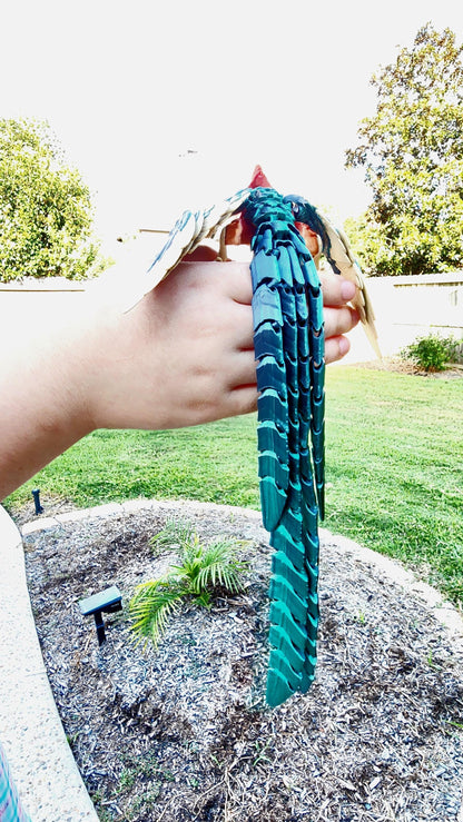 3D printed Quetzal articulated fidget, sensory toy, desk decoration.