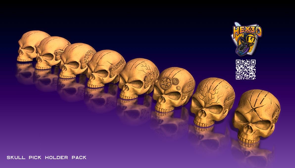 3D printed Skull Pick Holder. Desktop Decoration