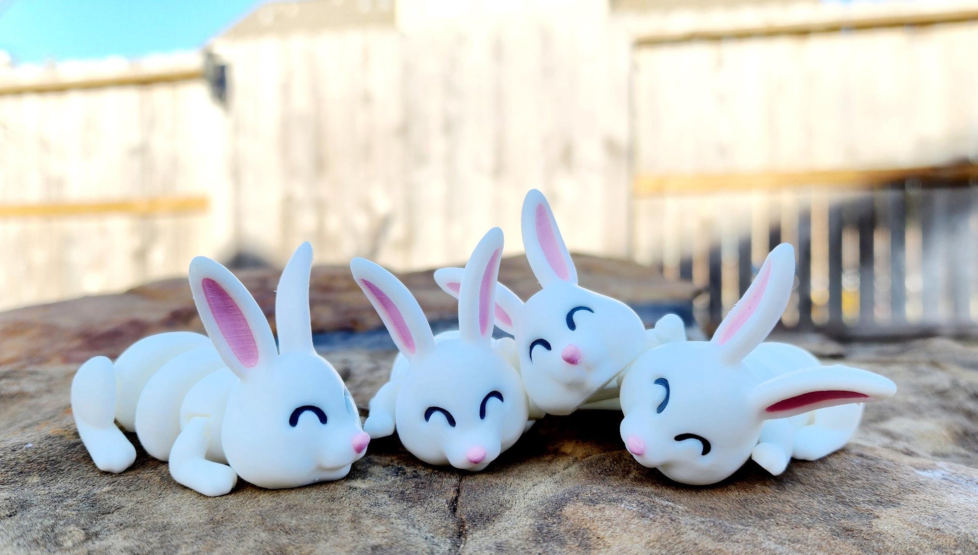 3D printed articulated Bunny Fidget Toy.