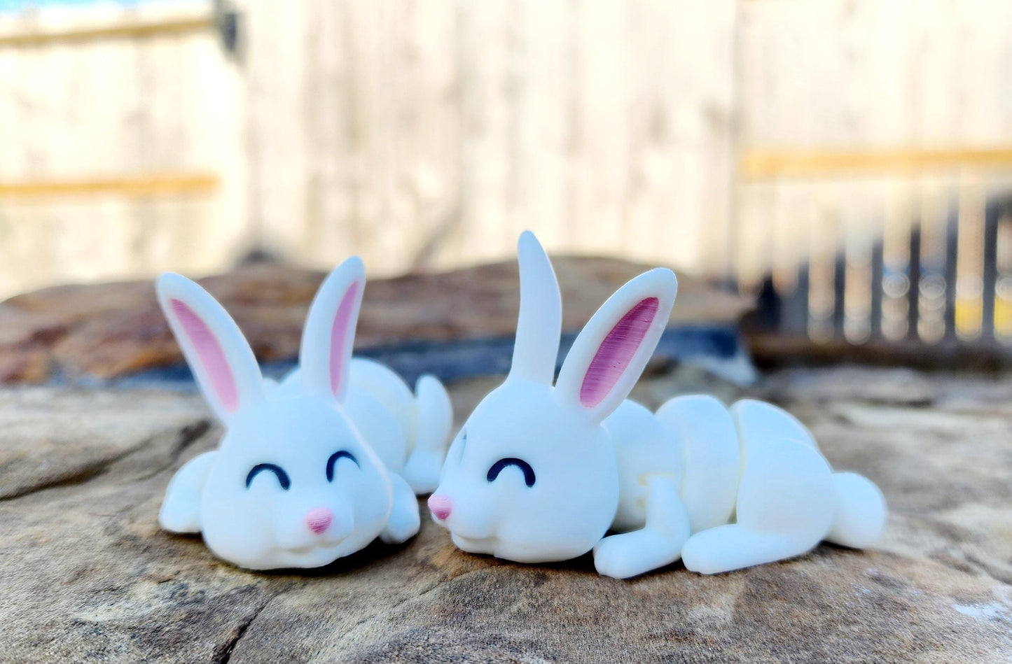 3D printed articulated Bunny Fidget Toy.