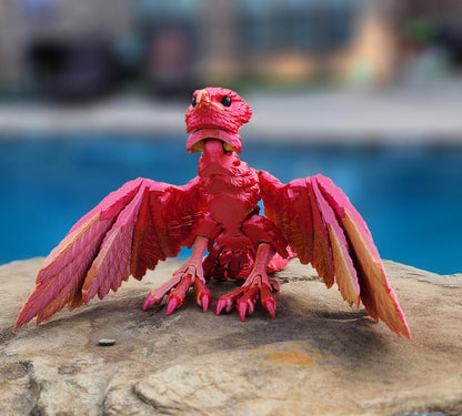 3D printed Articulated Phoenix with Claws and Lockable Neck, fidget toy, sensory toy, desk toy.