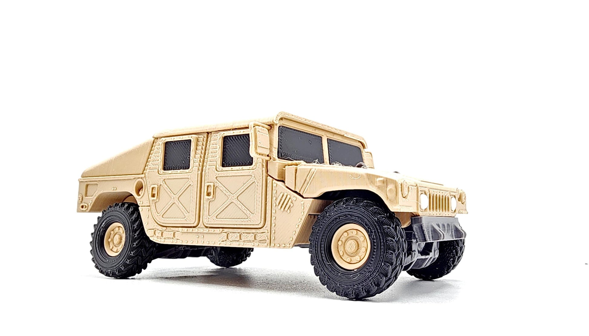 3D printed articulate Humvee action figure, fidget toy.