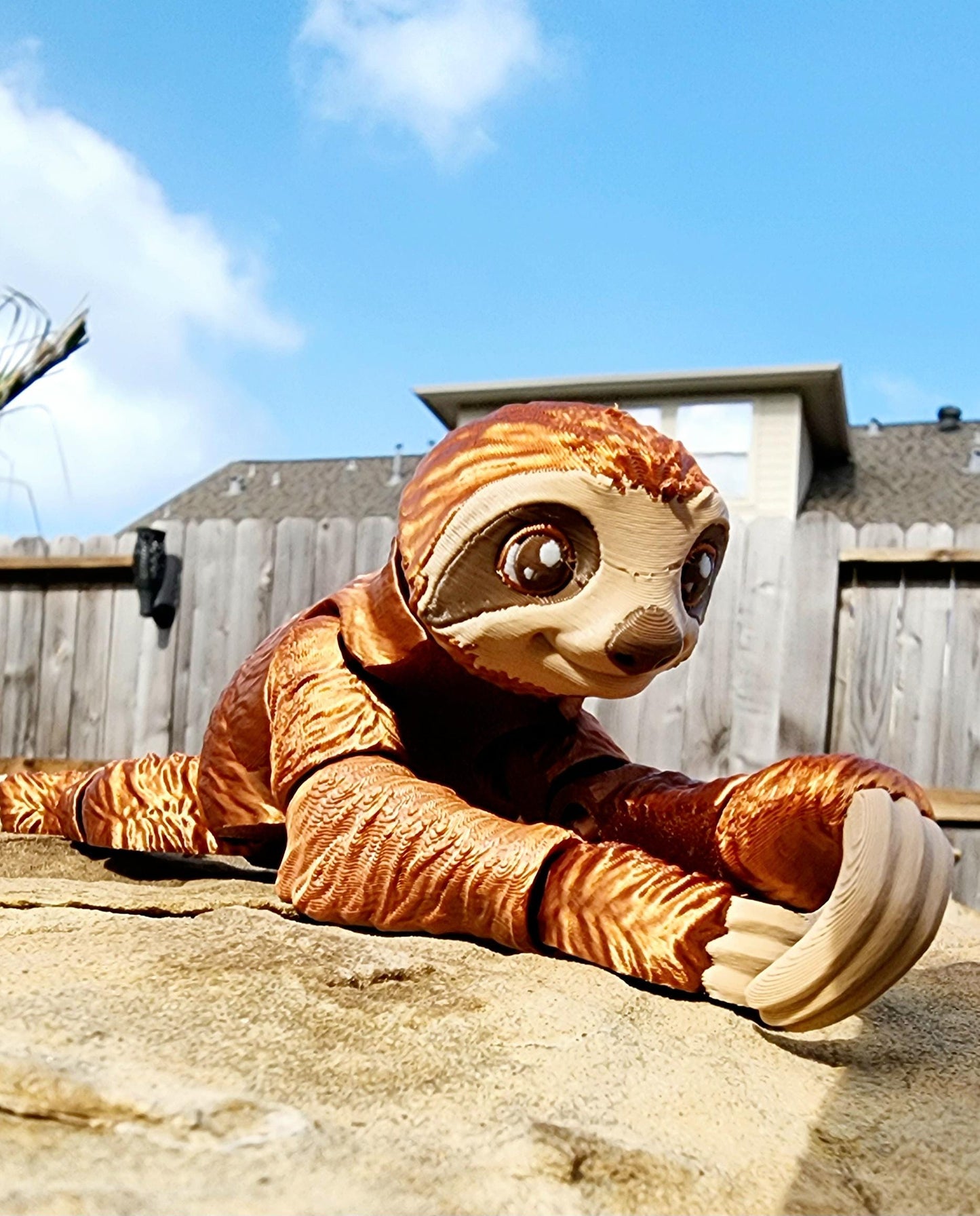 3D printed articulated Sloth with optional tree ornament. Fidget Toy, Sensory Toy.