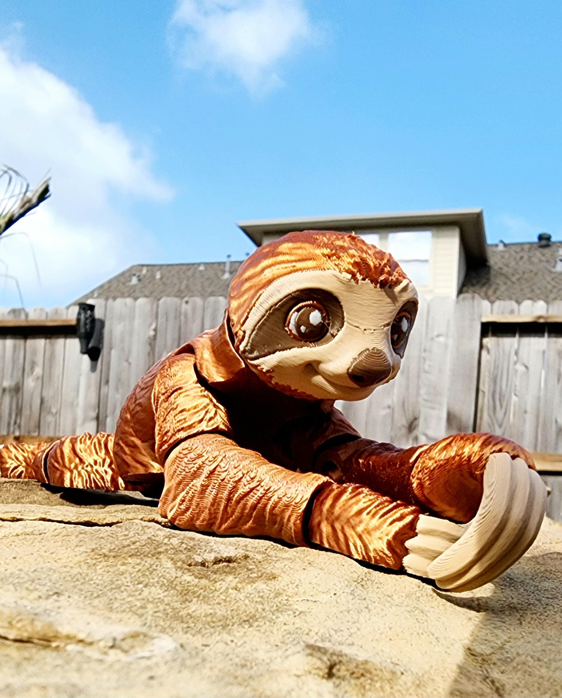 3D printed articulated Sloth with optional tree ornament. Fidget Toy, Sensory Toy.