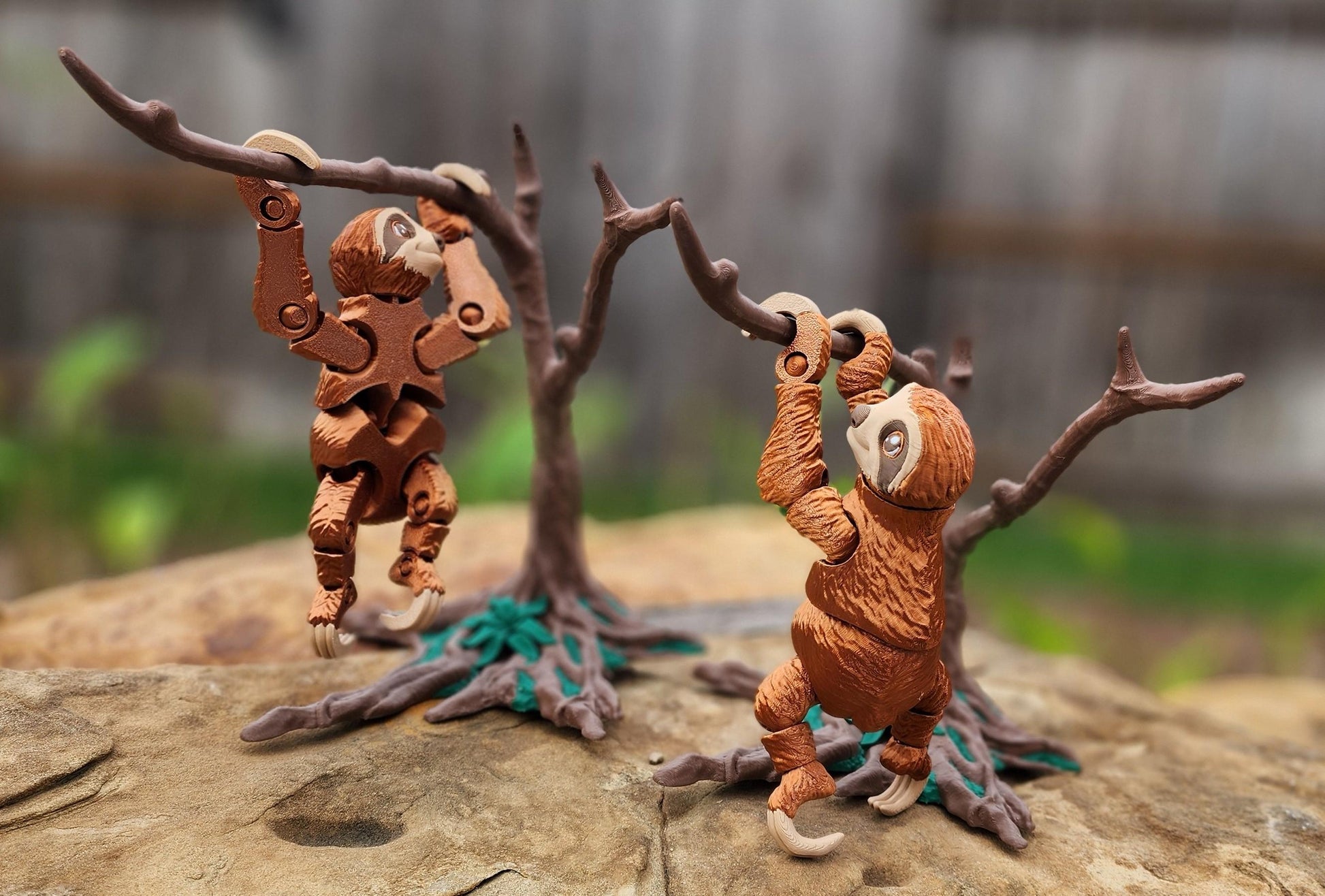 3D printed articulated Sloth with optional tree ornament. Fidget Toy, Sensory Toy.