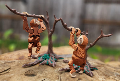 3D printed articulated Sloth with optional tree ornament. Fidget Toy, Sensory Toy.