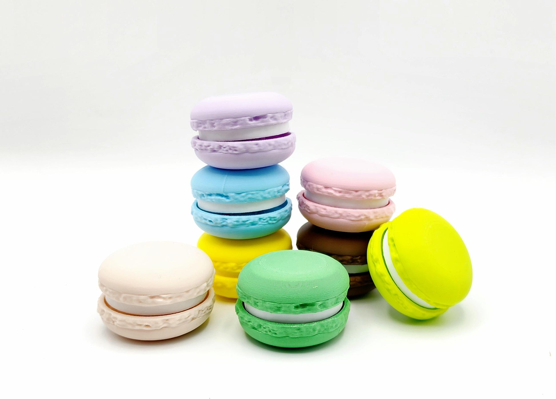 3D printed macaroon clickers, fidget toy, stress reliver, desk toy.