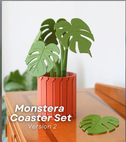 3D printed Monstera Coaster Set with optional armrest table.