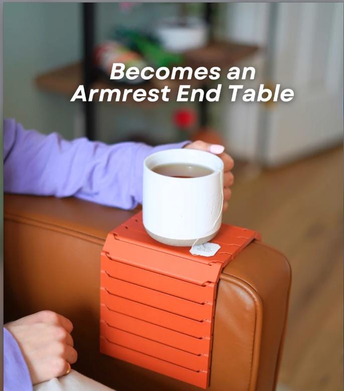 3D printed Monstera Coaster Set with optional armrest table.