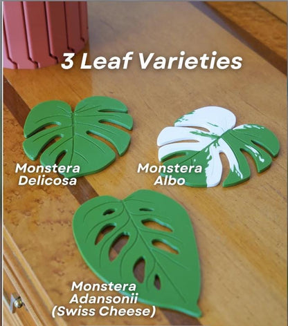 3D printed Monstera Coaster Set with optional armrest table.