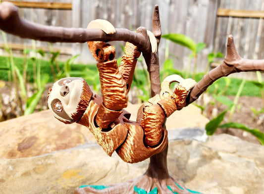 3D printed articulated Sloth with optional tree ornament. Fidget Toy, Sensory Toy.