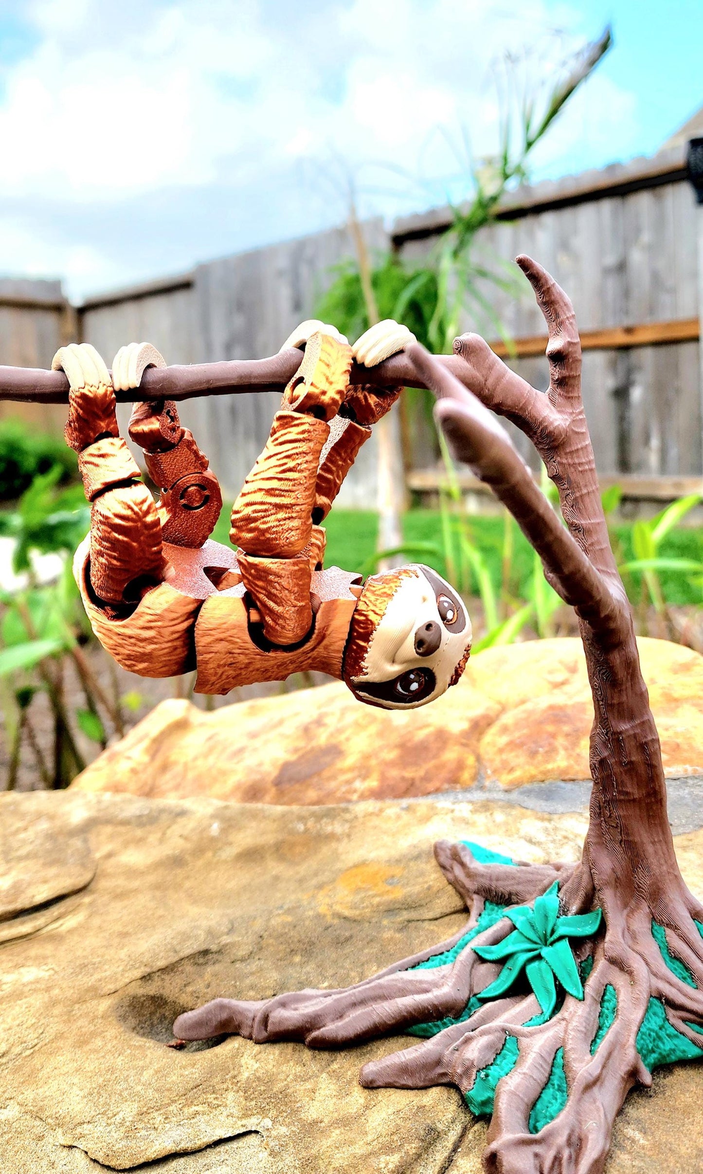 3D printed articulated Sloth with optional tree ornament. Fidget Toy, Sensory Toy.