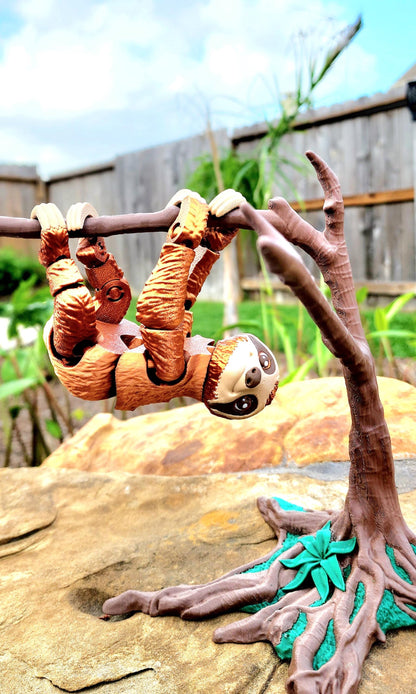 3D printed articulated Sloth with optional tree ornament. Fidget Toy, Sensory Toy.