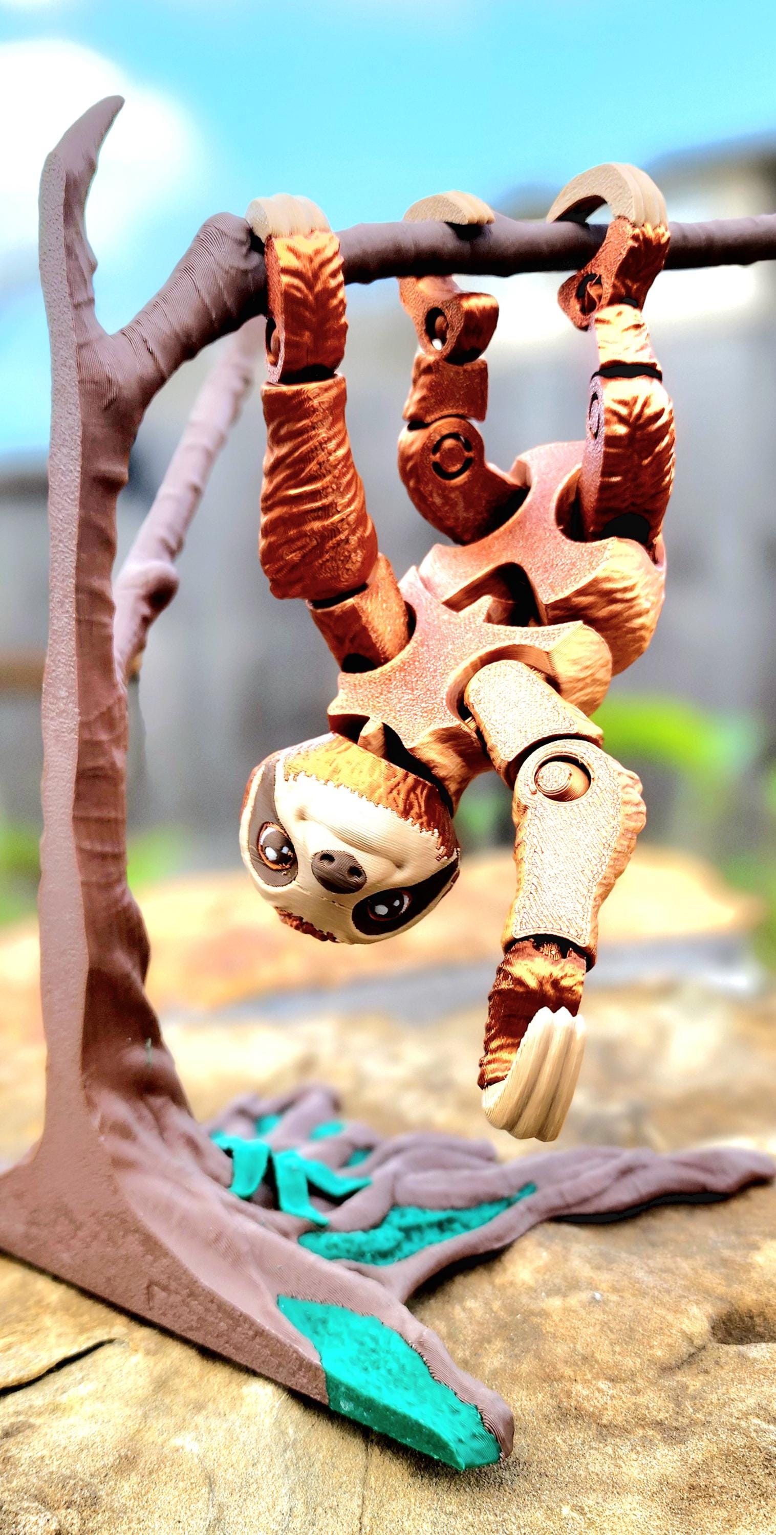 3D printed articulated Sloth with optional tree ornament. Fidget Toy, Sensory Toy.