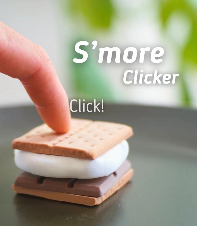 S’more Clicker Toy – Cute Fidget for Stress Relief, 3D Printed Campfire Sensory Toy, Unique Gift for Fidget Lovers