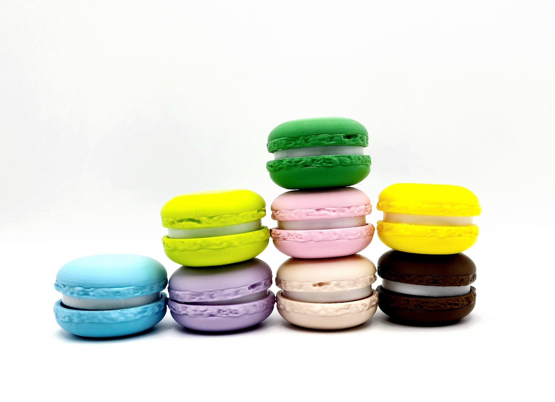 3D printed macaroon clickers, fidget toy, stress reliver, desk toy.