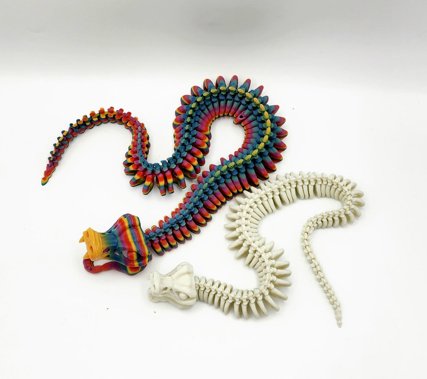 Skeleton Snake Fidget Toy | 3D Printed Articulated Snake | Rainbow or Bone Color | Large Medium Small | Stress Relief Desk Toy