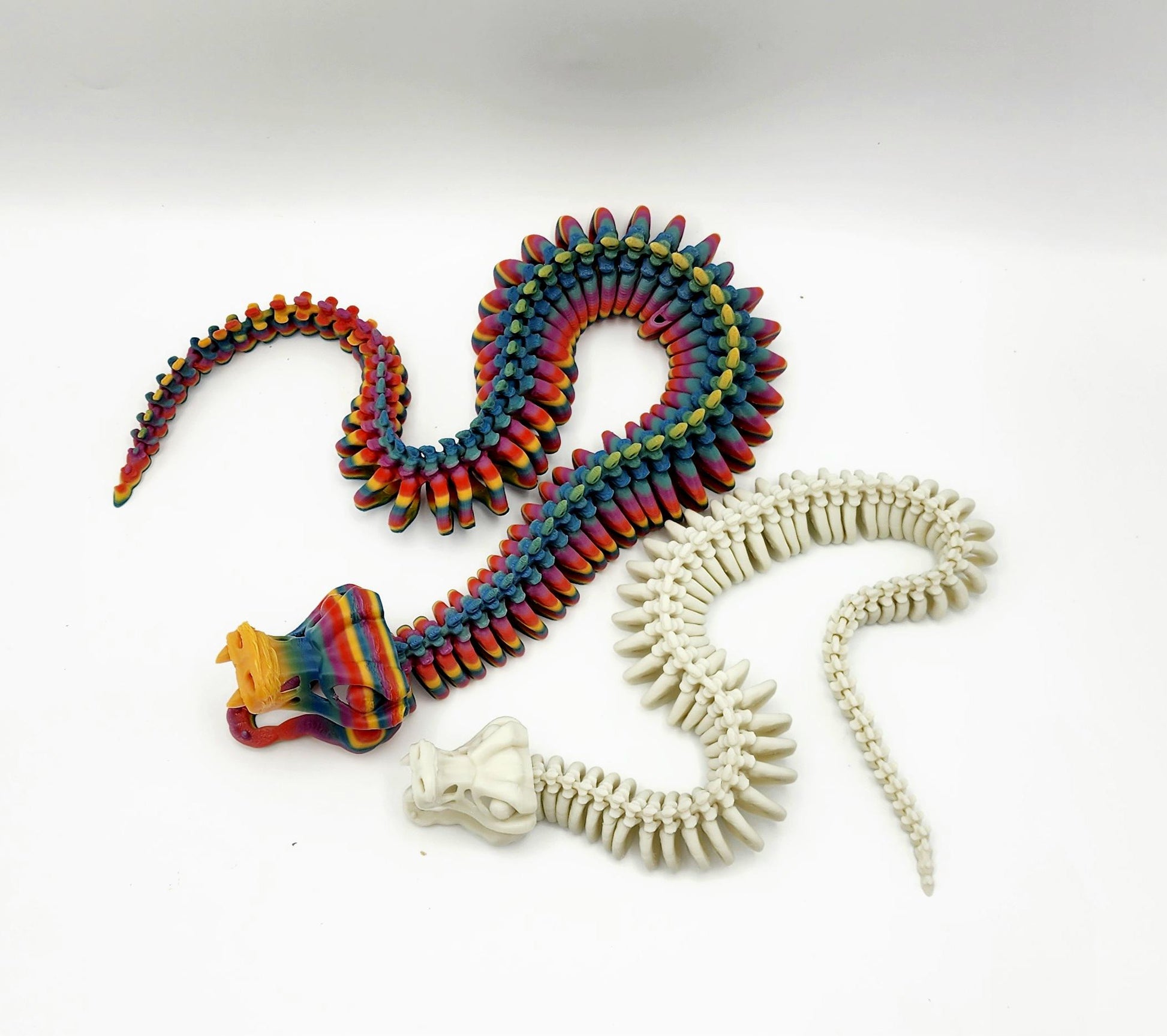 Skeleton Snake Fidget Toy | 3D Printed Articulated Snake | Rainbow or Bone Color | Large Medium Small | Stress Relief Desk Toy