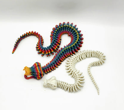 Skeleton Snake Fidget Toy | 3D Printed Articulated Snake | Rainbow or Bone Color | Large Medium Small | Stress Relief Desk Toy
