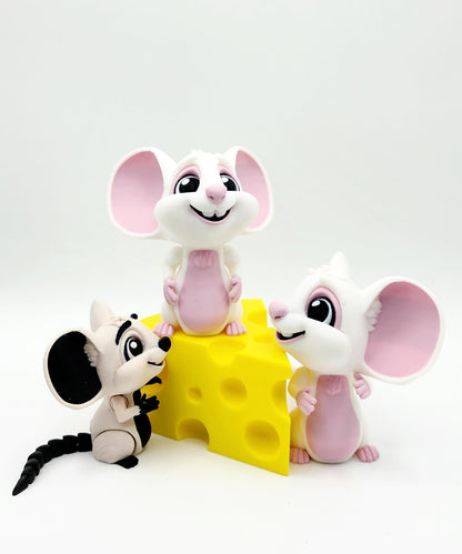 Adorable Mouse Fidget Toy | 3D Printed Articulated Mouse with Cheese | Poseable | Large, Medium, Small Sizes | Cute Gift or Desk Buddy