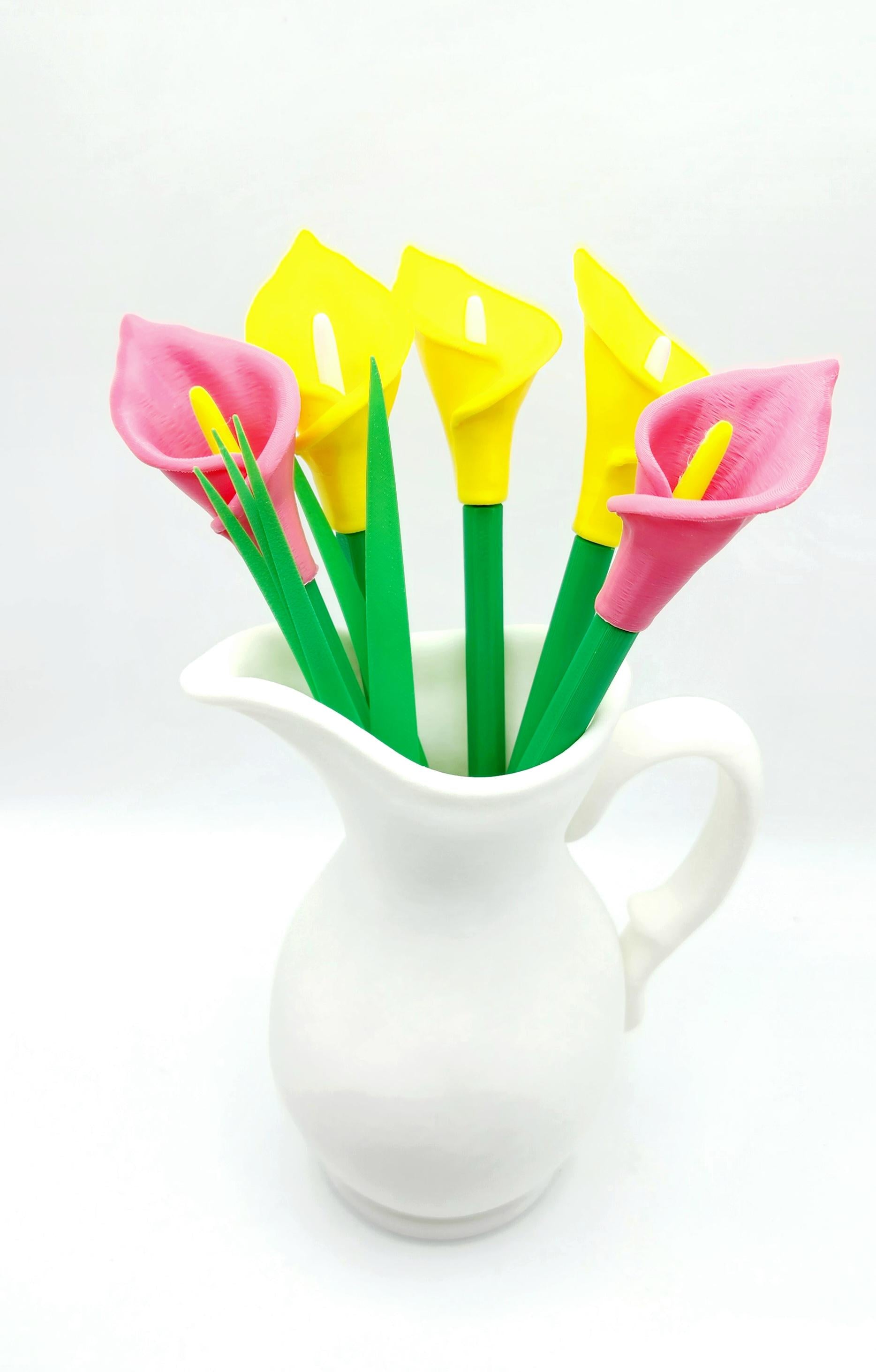 3D Printed Calla Lily Pen and Bookmark Set in Vase - Handmade Floral Desk Decor - Unique Gift for Teachers, Writers & Garden Lovers