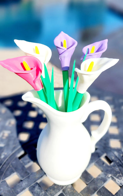 3D Printed Calla Lily Pen and Bookmark Set in Vase - Handmade Floral Desk Decor - Unique Gift for Teachers, Writers & Garden Lovers