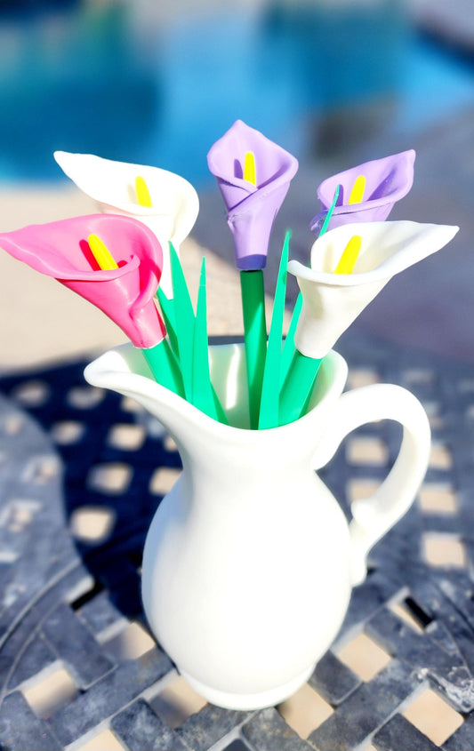 3D Printed Calla Lily Pen and Bookmark Set in Vase - Handmade Floral Desk Decor - Unique Gift for Teachers, Writers & Garden Lovers