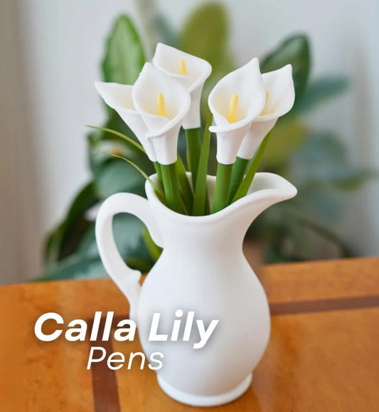 3D Printed Calla Lily Pen and Bookmark Set in Vase - Handmade Floral Desk Decor - Unique Gift for Teachers, Writers & Garden Lovers