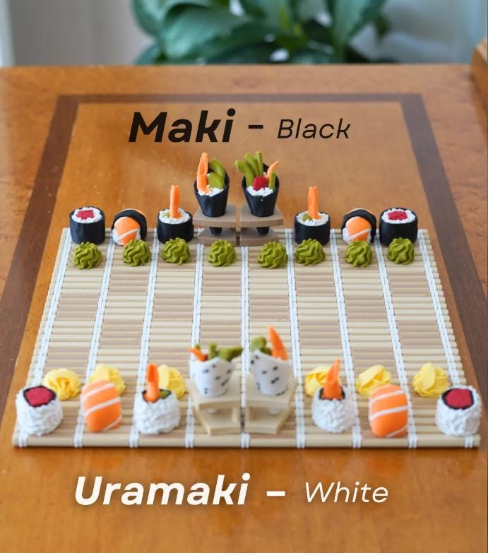 Sushi Chess Set – 3D Printed Novelty Chess Game | Perfect Gift for Sushi Lovers & Chess Fans
