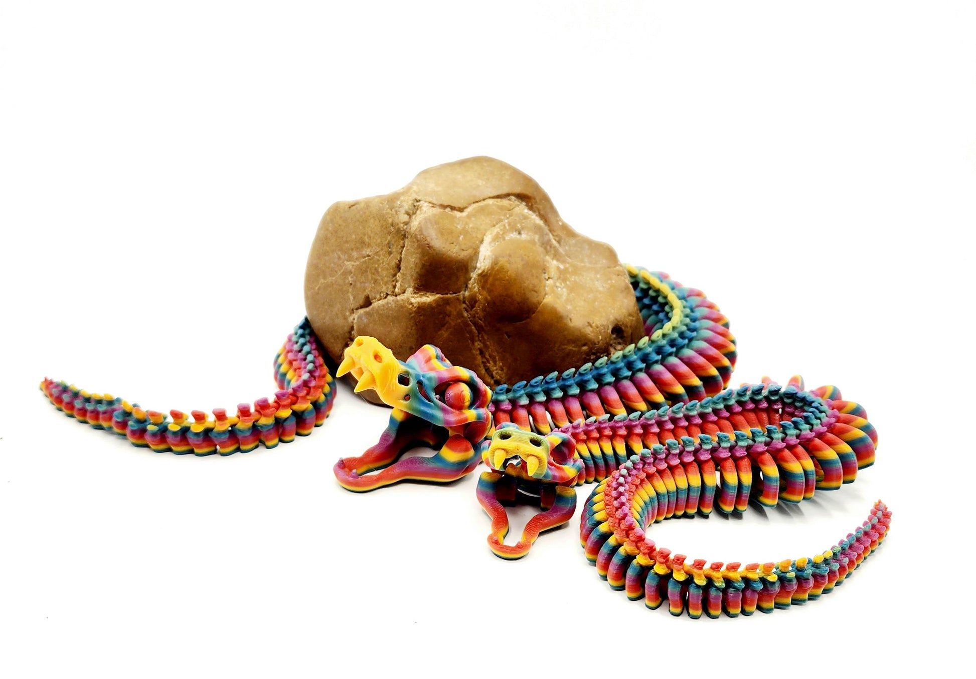 Skeleton Snake Fidget Toy | 3D Printed Articulated Snake | Rainbow or Bone Color | Large Medium Small | Stress Relief Desk Toy