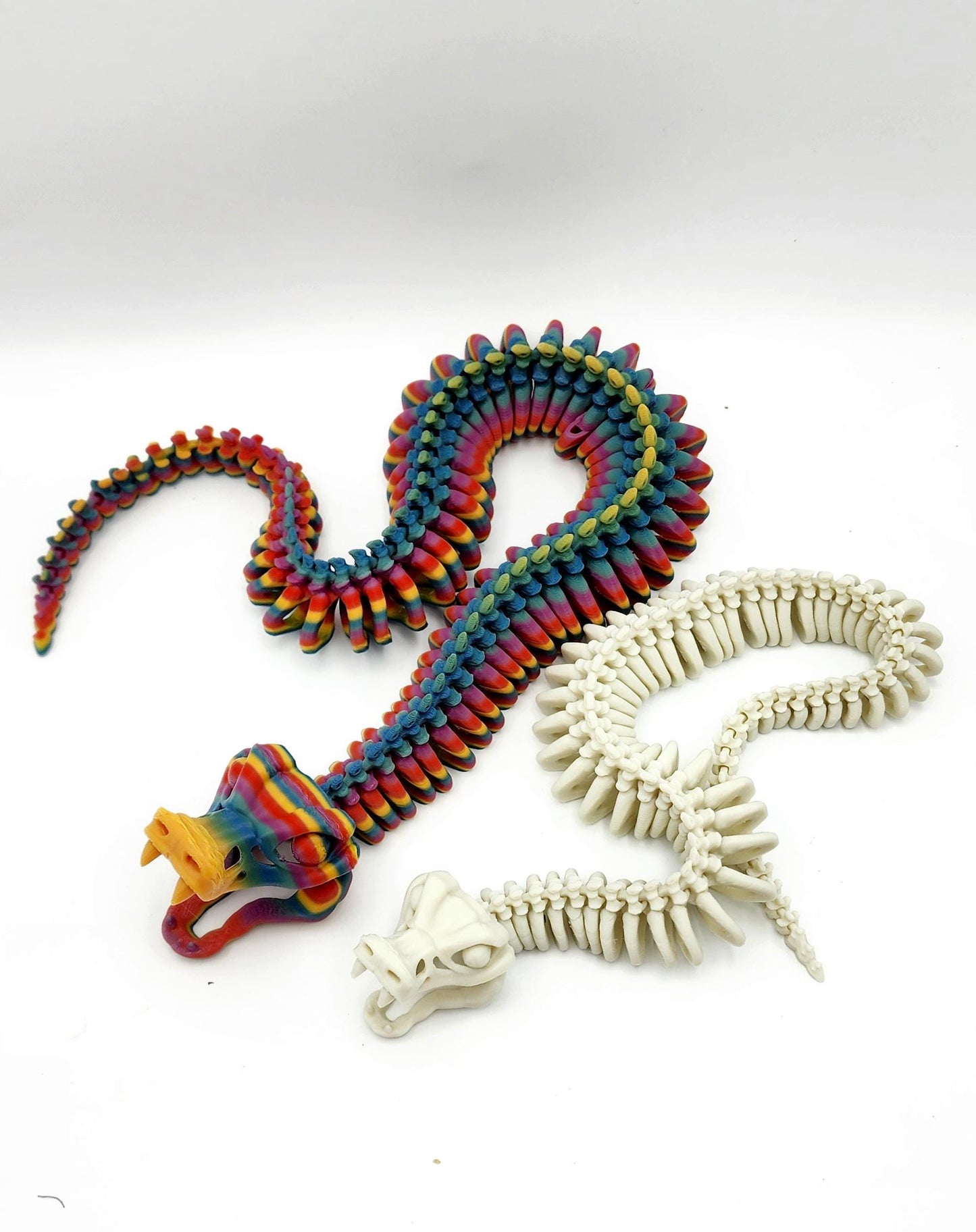 Skeleton Snake Fidget Toy | 3D Printed Articulated Snake | Rainbow or Bone Color | Large Medium Small | Stress Relief Desk Toy