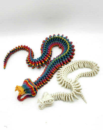 Skeleton Snake Fidget Toy | 3D Printed Articulated Snake | Rainbow or Bone Color | Large Medium Small | Stress Relief Desk Toy