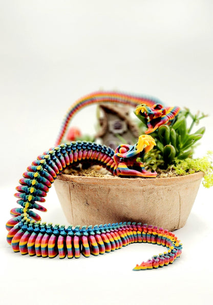 Skeleton Snake Fidget Toy | 3D Printed Articulated Snake | Rainbow or Bone Color | Large Medium Small | Stress Relief Desk Toy