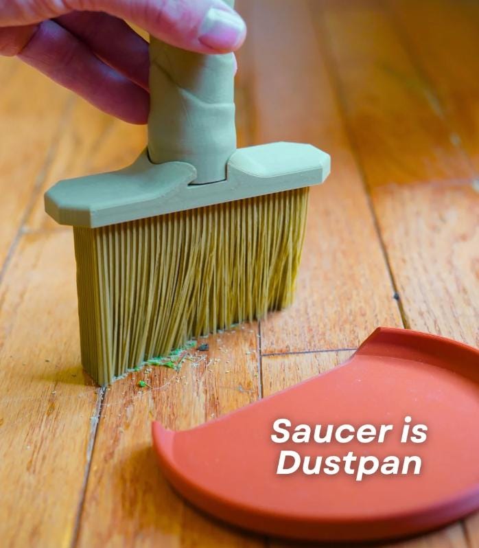 3D Printed Dragon Tree Dusting Set - Whimsical Cleaning Brush, Dustpan & Dustbin - Unique Home Decor