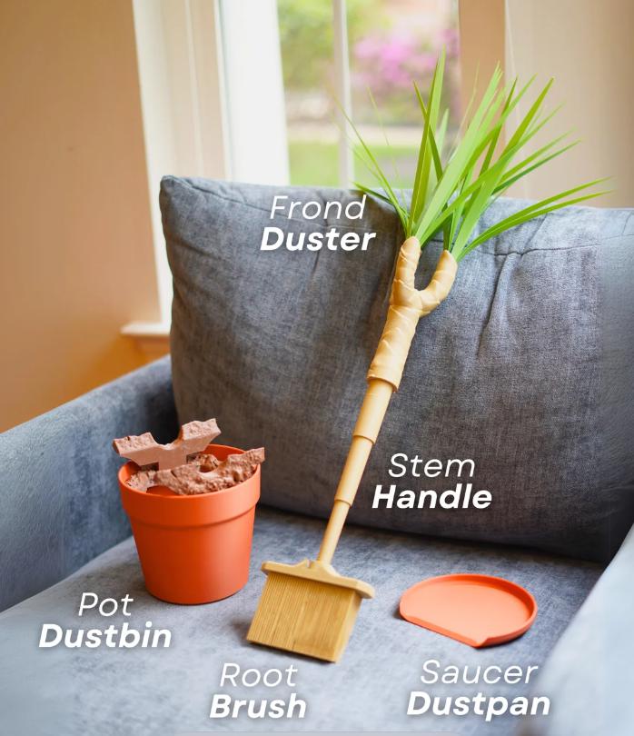 3D Printed Dragon Tree Dusting Set - Whimsical Cleaning Brush, Dustpan & Dustbin - Unique Home Decor