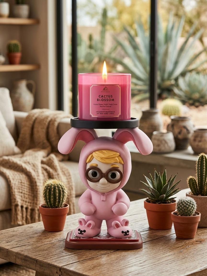 Pink Bunny Onesie 3D printed candle holder, view 2