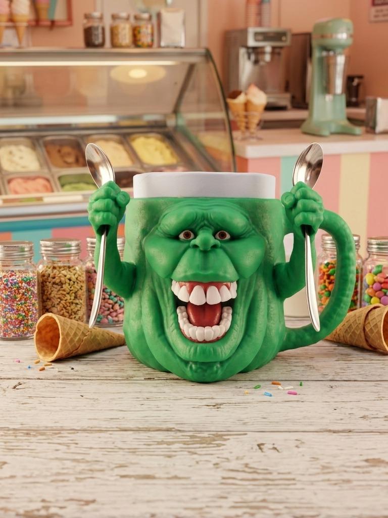Hungry Green Ghost 3D printed ice cream pint holder, view 1