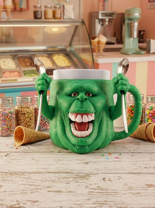 Hungry Green Ghost 3D printed ice cream pint holder, view 1