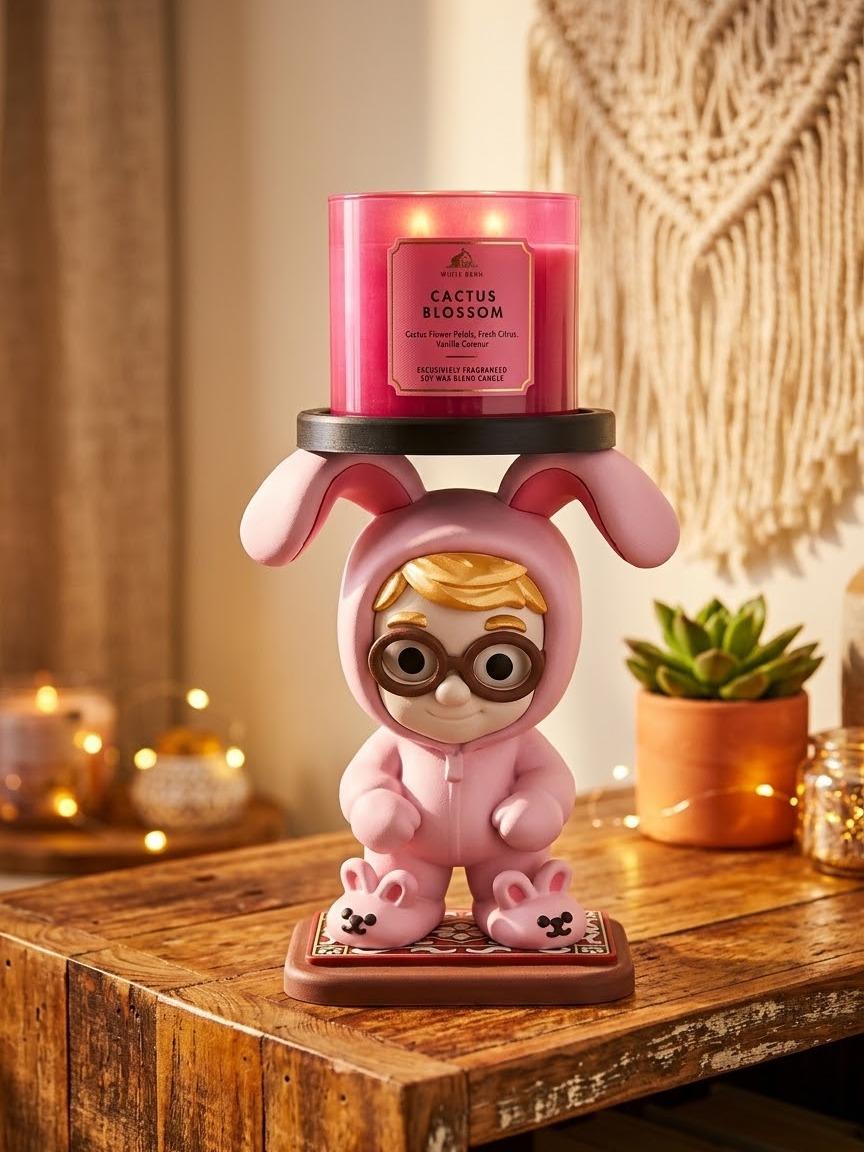 Pink Bunny Onesie 3D printed candle holder, view 1