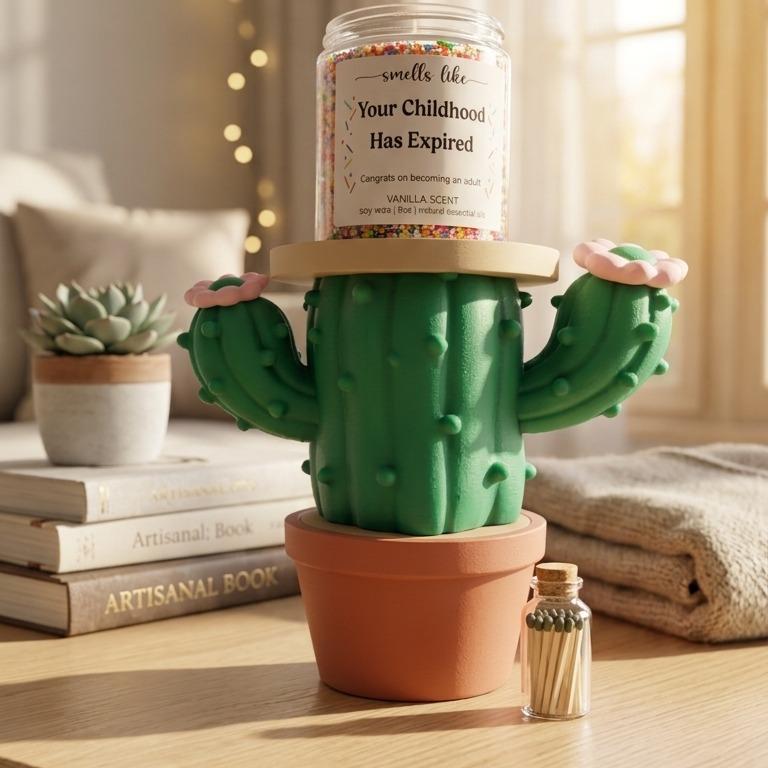 Desert Cactus 3D printed candle holder, view 1